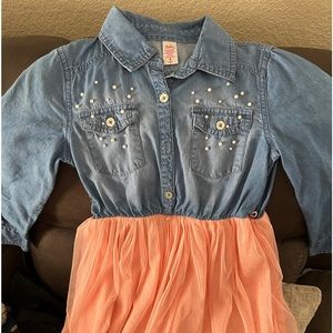 Girls size 8 dress - Jean on top with pearl embellishments and skirt is pink